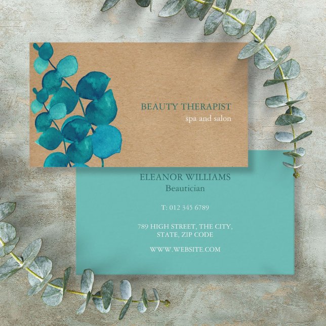 Eleganta eukalyptusblad rustik kraft visitkort (Elegant Eucalyptus Leaves Rustic Kraft Business Card)