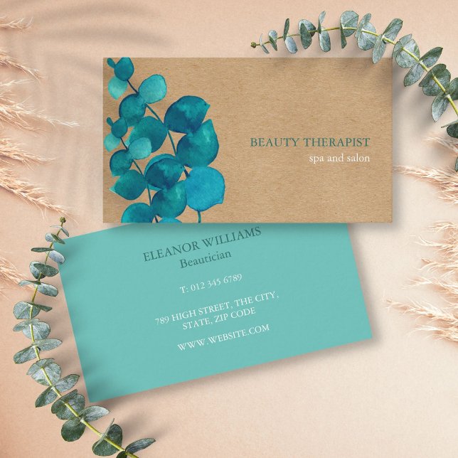 Eleganta eukalyptusblad rustik kraft visitkort (Elegant Eucalyptus Leaves Rustic Kraft Business Card)