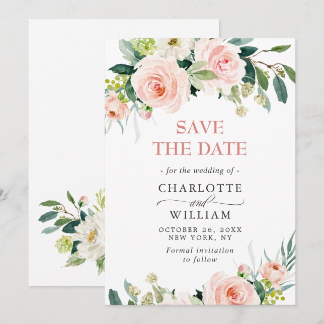 Eleganta Eukalyptusrosafärgade blommor Bröllop Spara Datumet (Fram/baksida)