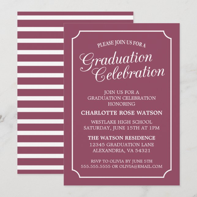 ELEGANTA EXKLUSIVA GRADUATIONSFESTINBJUDAN INBJUDNINGAR (Fram/baksida)