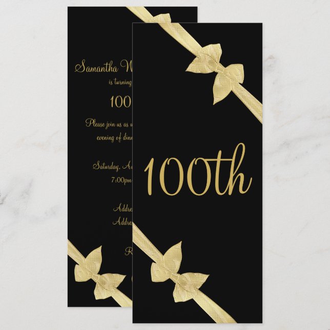 Eleganta falska guldbågar 100-årsdag inbjudningar (Fram/baksida)