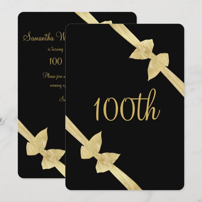Eleganta falska guldbågar 100-årsdag inbjudningar (Fram/baksida)