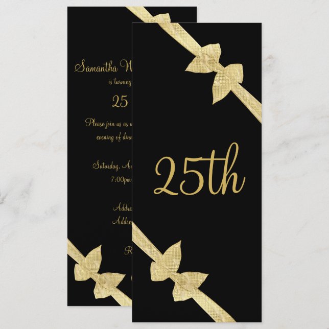 Eleganta falska guldbågar 25-årsdag inbjudningar (Fram/baksida)