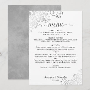 Eleganta fantasifulla silverkrullar på vit chic br meny
