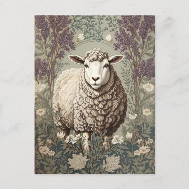 Eleganta Får Lavendel Blombakgrund Vykort (Framsida)