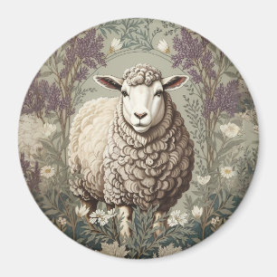 Eleganta Får Lavendel Blommig Bakgrund Magnet