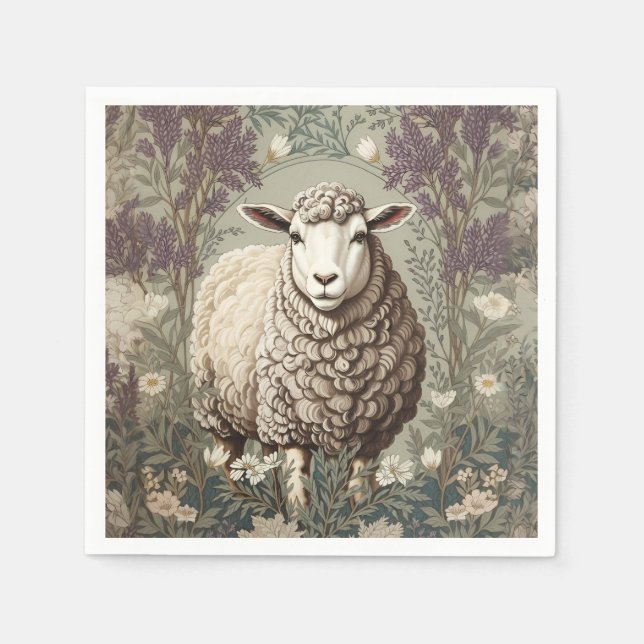 Eleganta Får Lavendel Blommig Bakgrund Pappersservett (Framsidan)