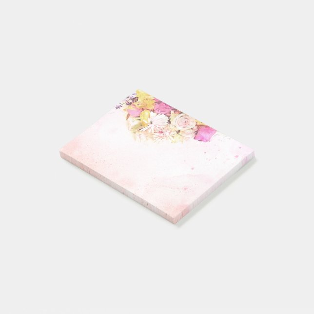 Eleganta färgrika akvarellblommor Botanisk bröllop Post-it Block (Vinklad)