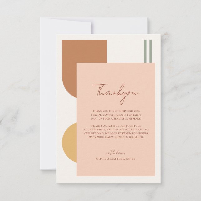 Eleganta Färgrika Boho Terrakotta valv Bröllop Tack Kort (Framsida)