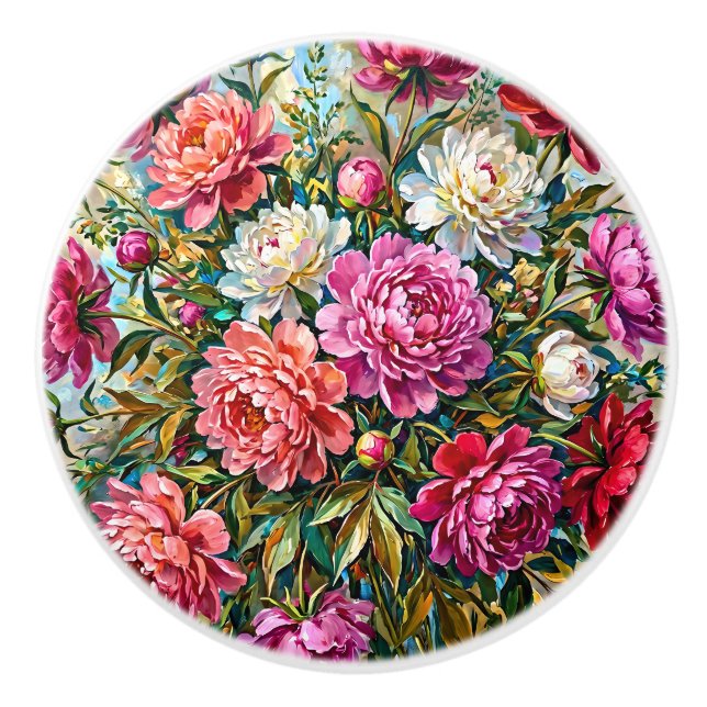 Eleganta färgrika målade pionblommor knopp (Framsidan)
