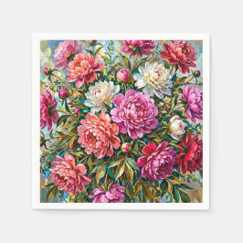 Eleganta färgrika målade pionblommor pappersservett