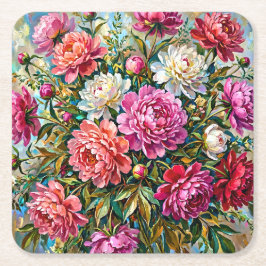 Eleganta färgrika målade pionblommor underlägg papper kvadrat