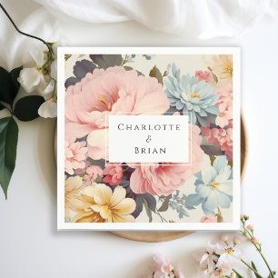 Eleganta, färgrika, vintageblommor servettband pappersservett