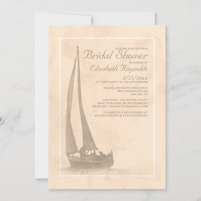 Eleganta fartyginbjudningskort för möhippan inbjudningar (Framsida)