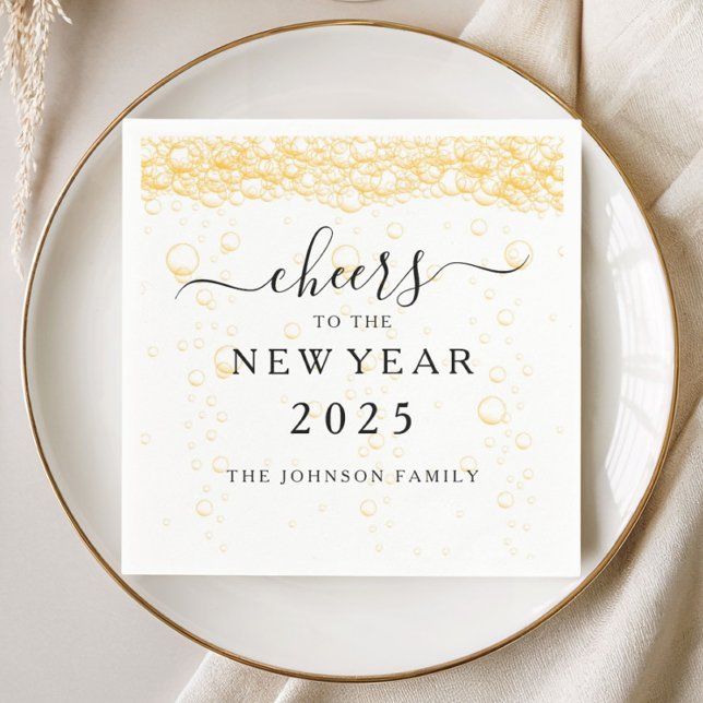 Eleganta Fizz Bubblor Nyårsafton Pappersservett (Elegant Fizz Bubbles New Year's Eve Napkins)