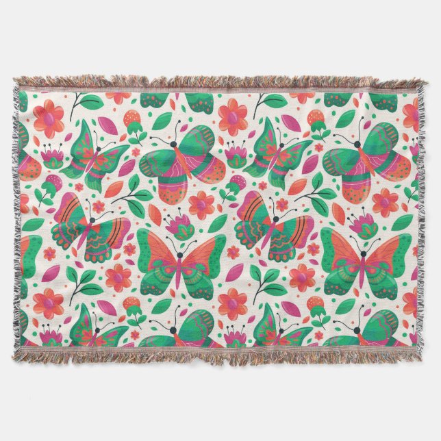 Eleganta fjärilar blommor blad för dekoration filt (Framsidan)