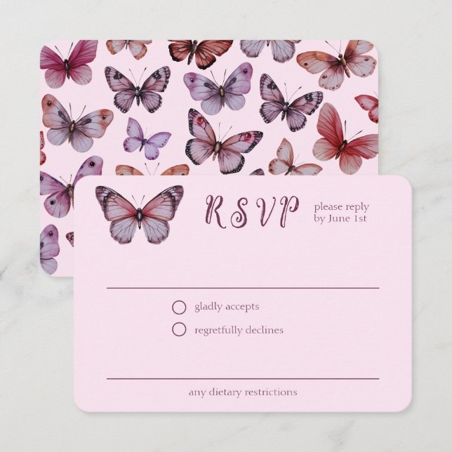 Eleganta Fjärilar Bröllopsdusch ANPASSAD RSVP Tilläggskort (Fram/baksida)
