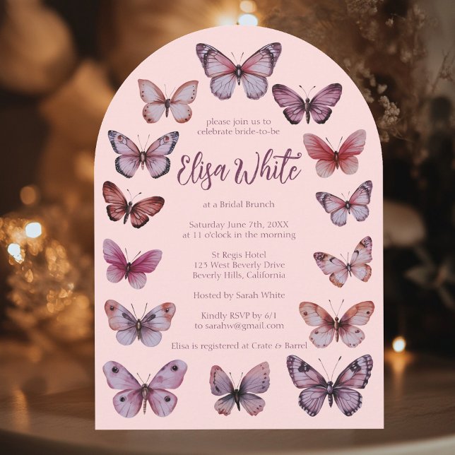 Eleganta Fjärilar Bröllopsdusch SPECIALTILLVERKAD  Inbjudningar (Elegant Butterflies Bridal Shower CUSTOM Arch Invitation
)