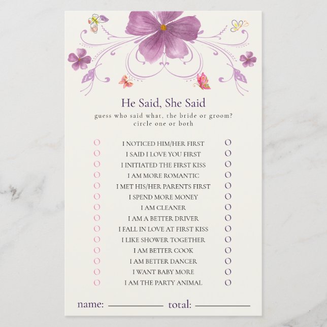 Eleganta fjärilar Han sa, Hon sa Duschspel (Framsida)