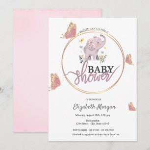 Eleganta fjärilar Rosa elefant Baby Shower Inbjudningar