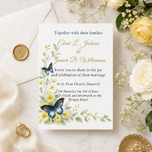Eleganta fjärilar & Tidlösa blommor Bröllop Inbjudningar