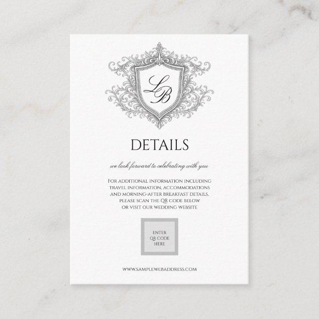 Eleganta Flourish Crest Monogramdetaljer Kort (Framsida)