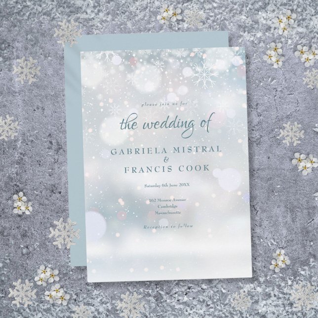 Eleganta Första Snöflingor Vinter Bröllop Inbjudningar (Elegant First Snowflakes Winter Wedding Invitation)