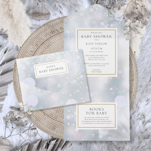 Eleganta Första Vinter Snöflingor Babyfirande (Elegant First Winter Snowflakes Baby Shower All In One Invitation)