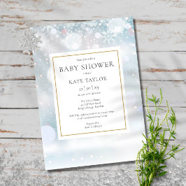 Eleganta Första Vintersnöflingor Bebis Shower Inbjudningar