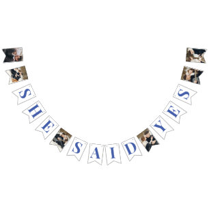 Eleganta foton Blå Bröllopsdusch Vimplar