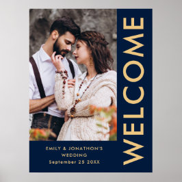 Eleganta fotonamn Navy Gold Välkommen Bröllop Poster