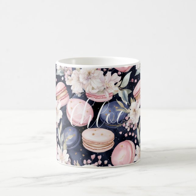 Eleganta franska blå rosa makaroner kaffemugg (Center)