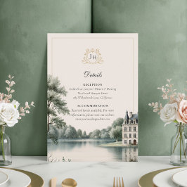 Eleganta franska Château-monogram bröllopsdetaljer Tilläggskort
