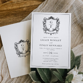 Eleganta franska rosor Monogram vapensköld Bröllop Inbjudningar