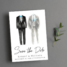 Eleganta gaybröllop tuxedo akvareller spara datumet