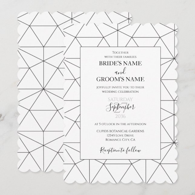 Eleganta Geometriska Mönster Bröllopsinbjudningar Inbjudningar (Fram/baksida)