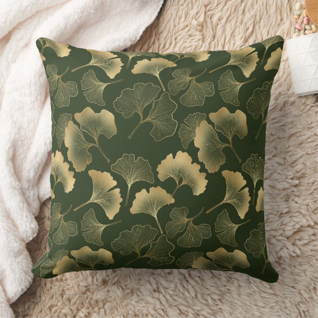 Eleganta Ginkgo-blad i guld smaragdgrön Kudde (Filt)