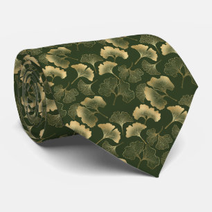 Eleganta Ginkgo-blad i guld smaragdgrönt Slips