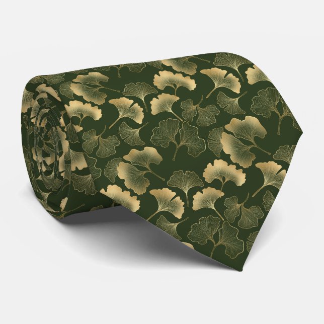 Eleganta Ginkgo-blad i guld smaragdgrönt Slips (Rullad)