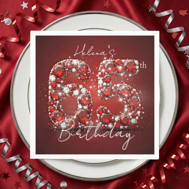 Eleganta Glam Ruby Röda Ädelstenar 65-årsdag Pappersservett (Skapare uppladdad)
