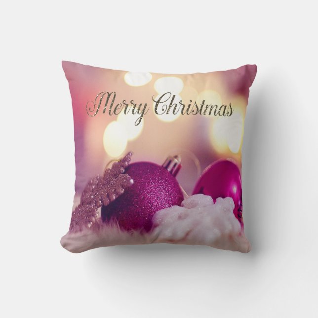 Eleganta glänsande violetta juldekorationer kudde (Framsida)