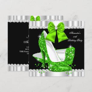 Eleganta glitter lime glamour höga klackar födelse inbjudningar