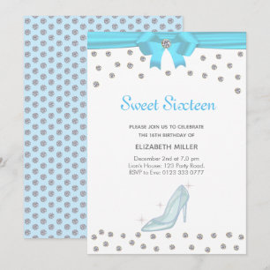 Eleganta glitterdiamanter Sweet Sixteen på vit Inbjudningar