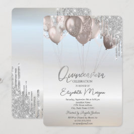 Eleganta glitterdroppande ballonger Silver Quincea Inbjudningar