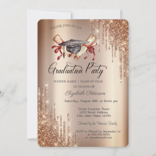 Eleganta glitterdroppar, examenshatt diplom examen inbjudningar