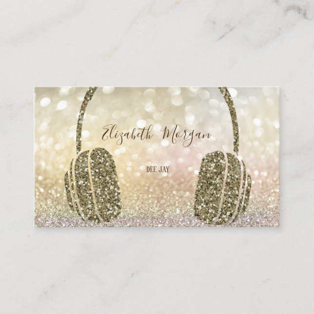 Eleganta glitterhörlurar för DJ Bokeh Visitkort (Framsida)