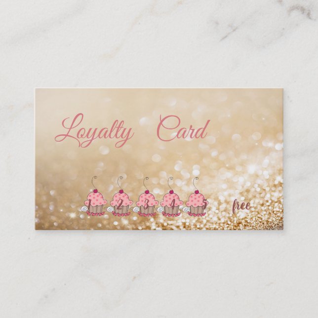 Eleganta glitteriga Bokeh Cupcakes  lojalitetskort (Framsida)