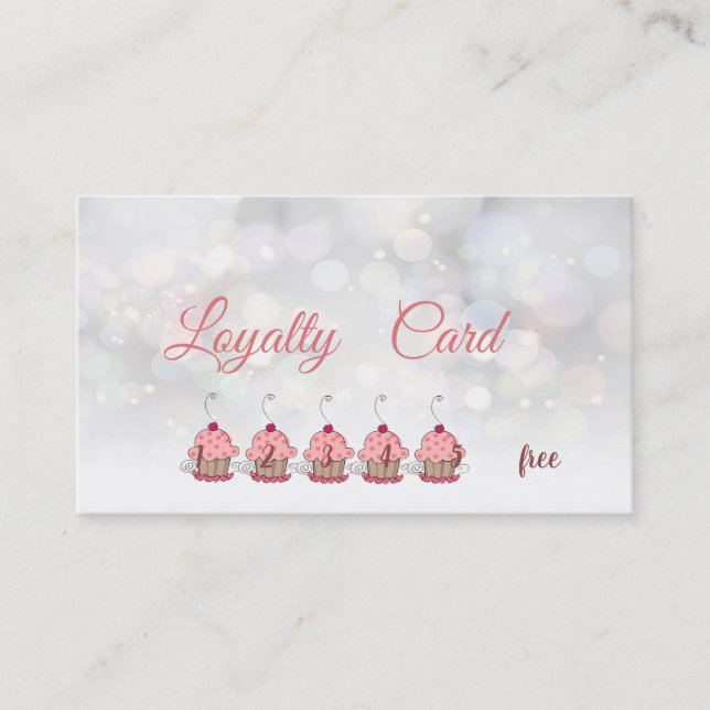Eleganta glitteriga Bokeh Cupcakes  lojalitetskort (Framsida)