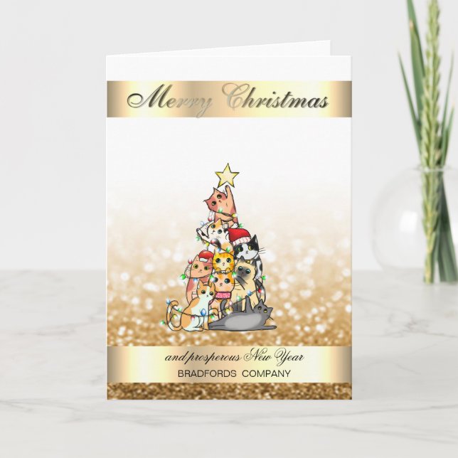 Eleganta glitteriga bokeh julgran kattungar helgkort (Framsida)