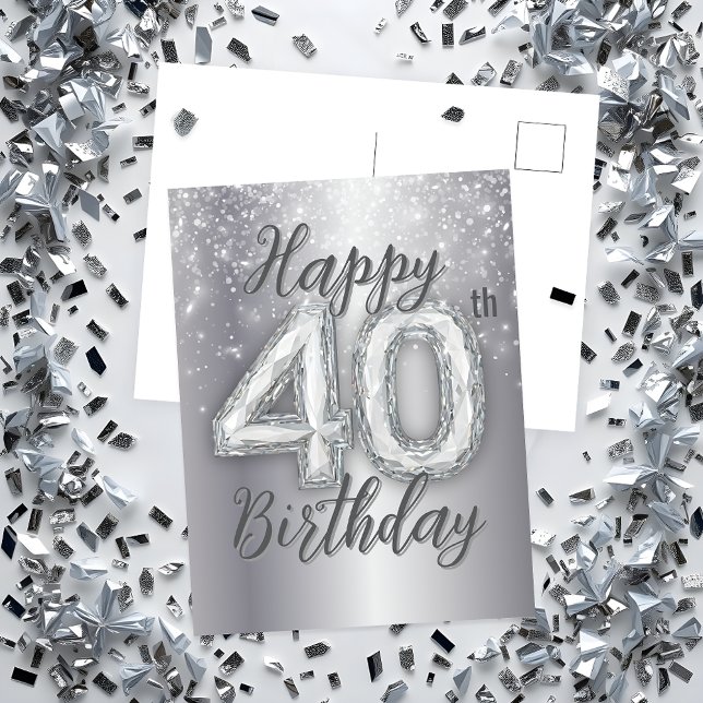 Eleganta glittrande silverdekorationer 40-årsdag vykort (Skapare uppladdad)